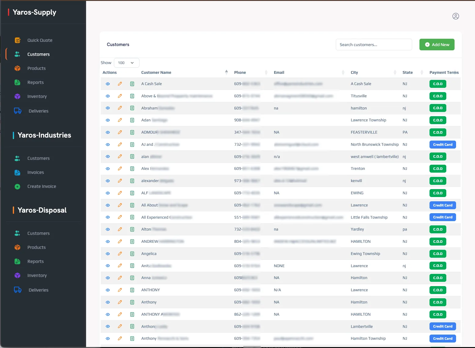 Custom CRM customer list showing lead source attribution